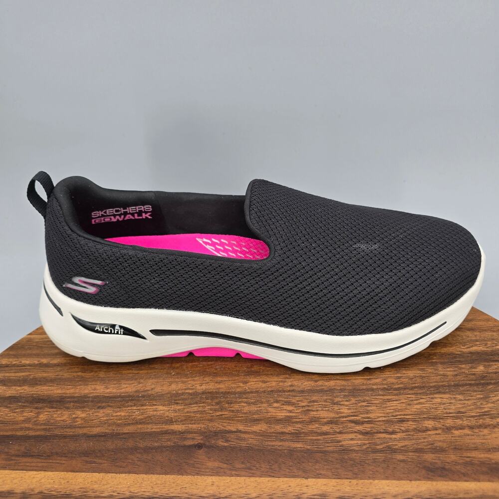 Skechers Archfit Go Walk Shoes Womens 9.5 Wide Black Hot Pink Walking Sneakers